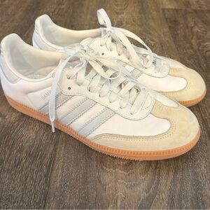 adidas White and Tan Samba Sneakers